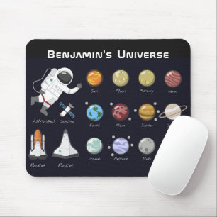 Tapis De Souris Enfants Planètes Astronaut Monogramme Univers colo