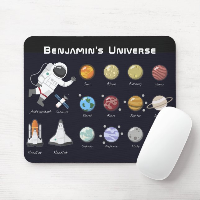 Tapis De Souris Enfants Planètes Astronaut Monogramme Univers colo (Avec souris)