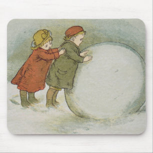 Tapis De Souris Enfants roulant des boules de neige