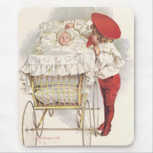 Tapis De Souris Enfants victoriens vintage, enfant et bébé dans un