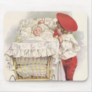 Tapis De Souris Enfants victoriens vintage, enfant et bébé dans un