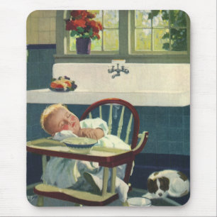 Tapis De Souris Enfants Vintage, Bébé Endormi Chaise Haute Cuisine