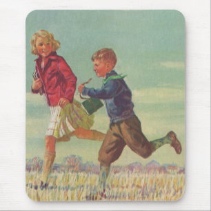 Tapis De Souris Enfants vintage courant à l'école portant des livr