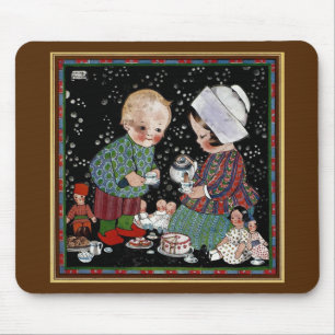 Tapis De Souris Enfants vintages ayant une tasse de thé