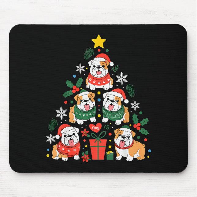Tapis De Souris English Bulldog Christmas Tree Dog Lover Women Men (Devant)