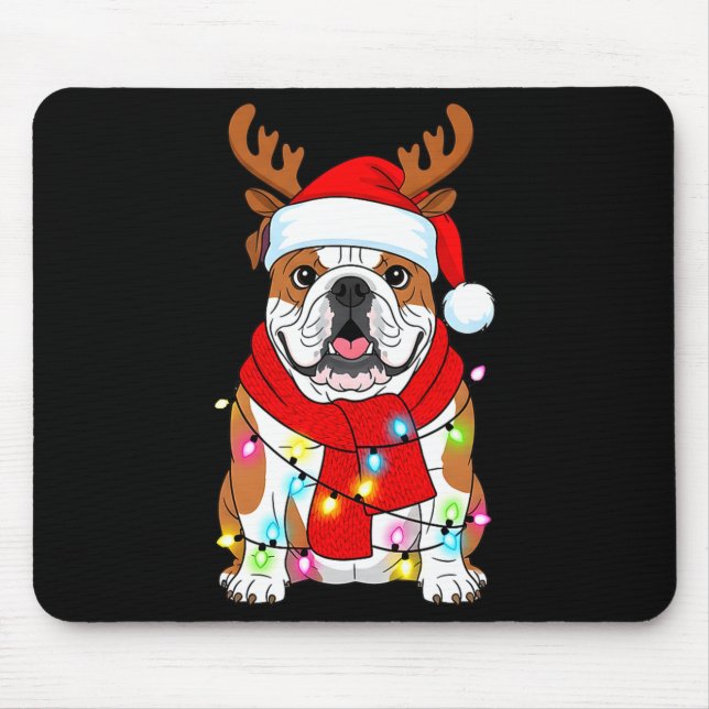 Tapis De Souris English Bulldog Dog Tree Christmas Lights Xmas Paj (Devant)