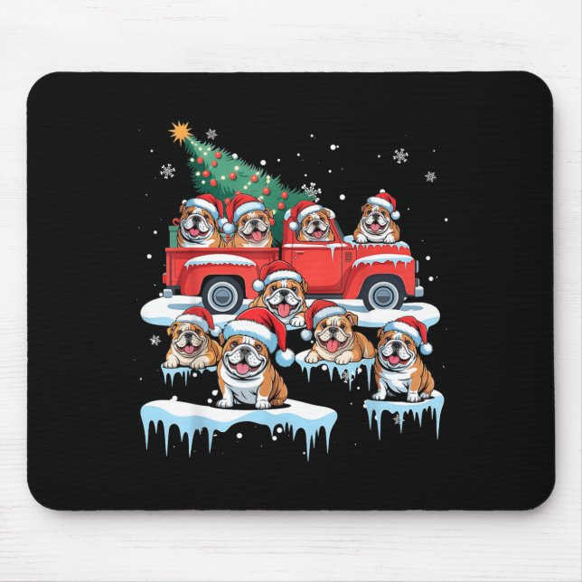Tapis De Souris English Bulldog Riding Red Truck Ugly Sweater Chri (Devant)