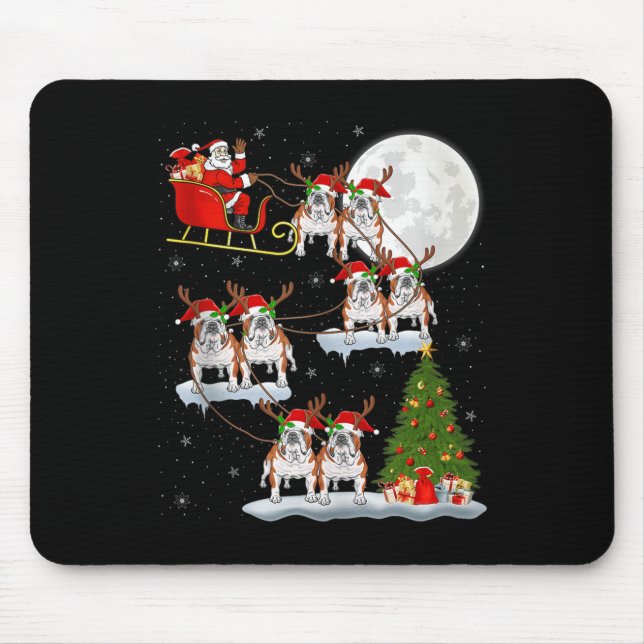 Tapis De Souris English Bulldog Santa Sleigh Flying Funny Magical  (Devant)