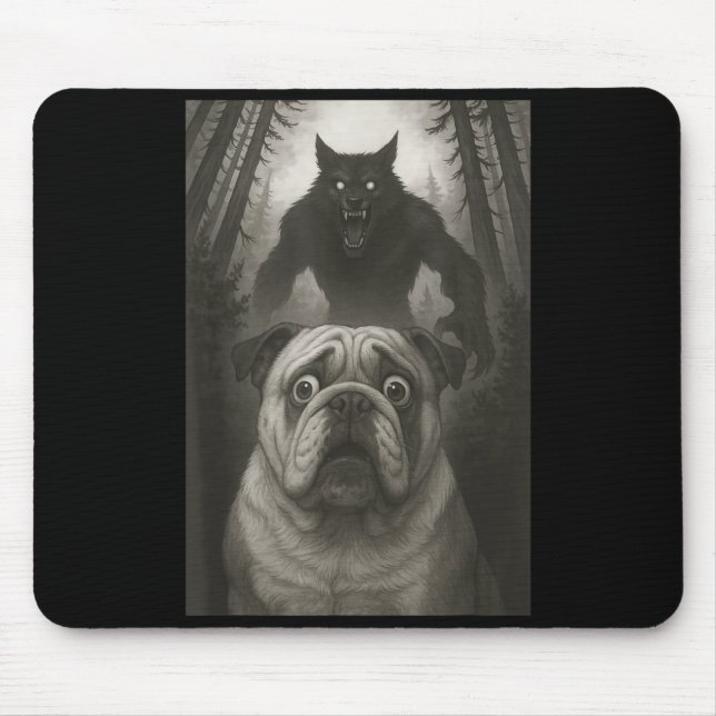 Tapis De Souris English Bulldog Selfie With Werewolf Funny  (Devant)