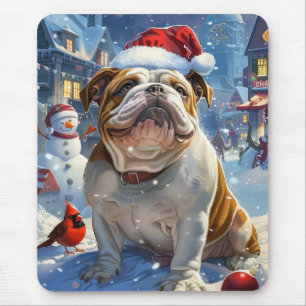 Tapis De Souris English Bulldog Winter Wonderland Christmas Joie