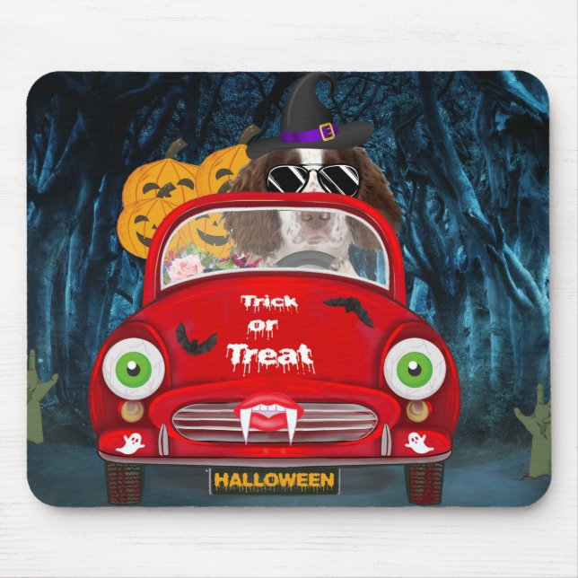 Tapis De Souris English Springer Spaniel dog Car Scary Halloween  (Devant)