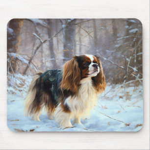 Tapis De Souris English Toy Spaniel Laisser Neige Noël