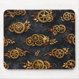 Tapis De Souris Engrenages dorés vintage et néon rouge Cyberpunk m