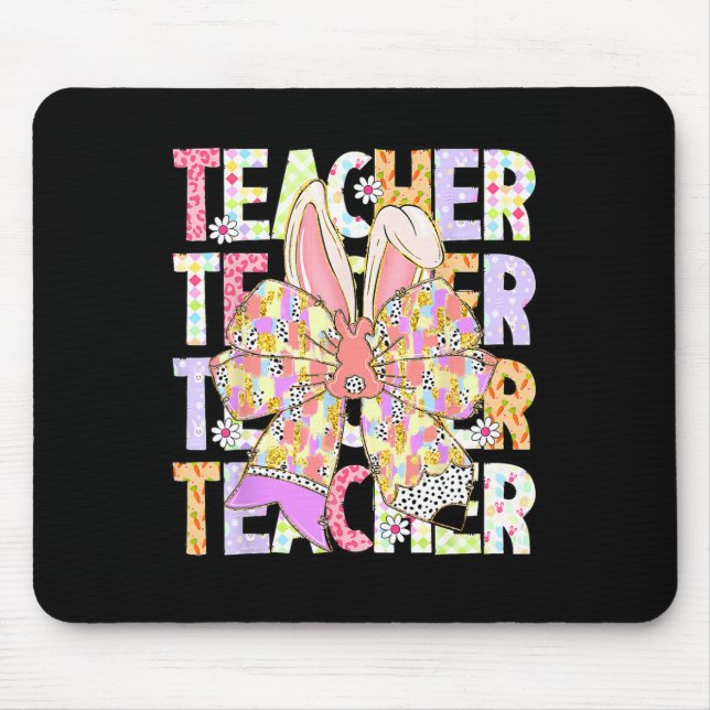 Tapis De Souris Enseignant Bunny Coquette Bow Pencil Bunny Jour de (Devant)