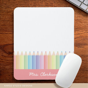 Tapis De Souris Enseignant personnalisé aux crayons arc-en-ciel