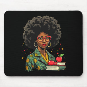 Tapis De Souris Enseignante noire Afro Retro Mois de l'histoire no