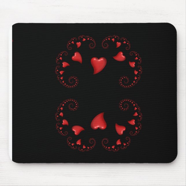 Tapis De Souris Ensemble de Julia fractal avec des cœurs rouges (Devant)