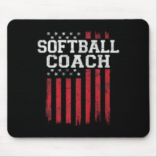 Tapis De Souris Entraîneur de softball fier drapeau américain Usa 