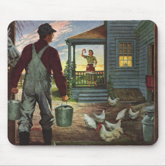 Tapis De Souris Entreprise vintage, ferme avec fermier et poulet