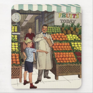 Tapis De Souris Entreprise vintage, stand de fruits avec épicier e