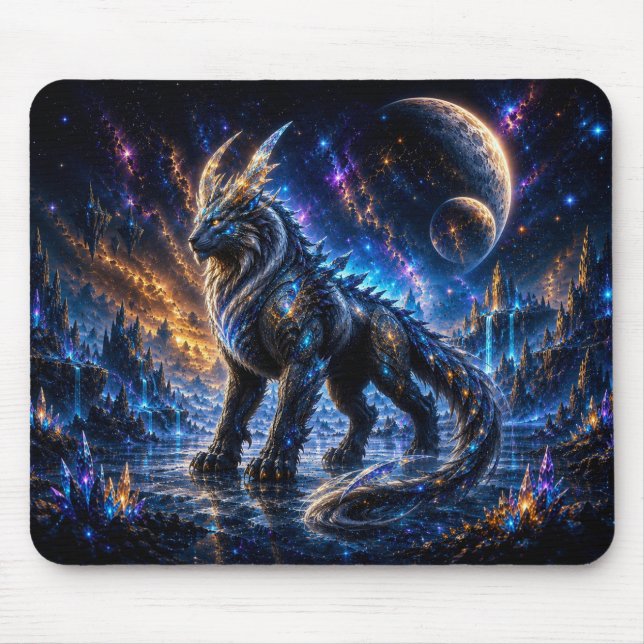 Tapis De Souris Epic Blue & Gold Celestial Wolf Mouse Pad (Devant)