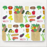 Tapis De Souris Épicerie de Greenmarket Shopping Fruit Légumes Ali<br><div class="desc">Le design présente une illustration originale d'articles alimentaires tels que des fruits, des légumes, des fleurs, des fromages, du pain, du poisson, du lait et des serviettes en papier. Comme un voyage au marché vert, au marché fermier ou à l'épicerie ! Parfait pour votre gourmet préféré. Cette illustration d'épicerie est...</div>