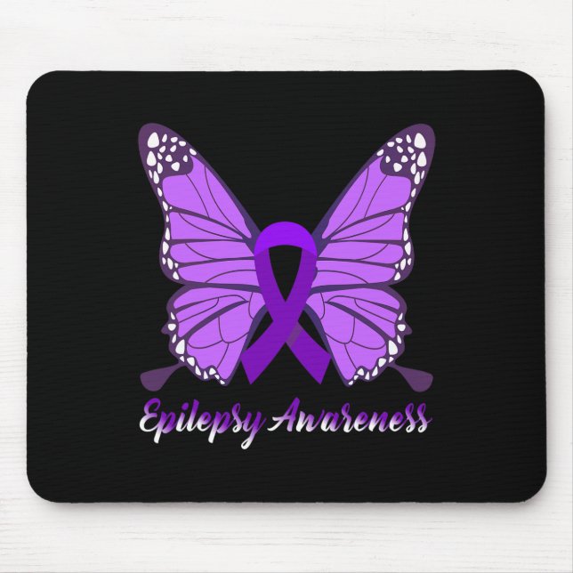 Tapis De Souris Epileps de ruban violet de papillon de sensibilisa (Devant)