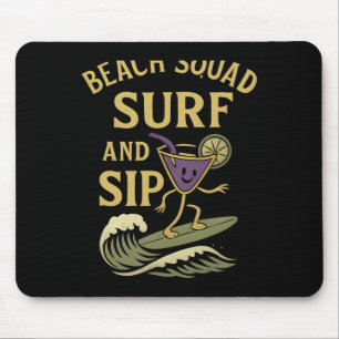 Tapis De Souris Équipe de plage Surf And Sip Graphisme rétro de su