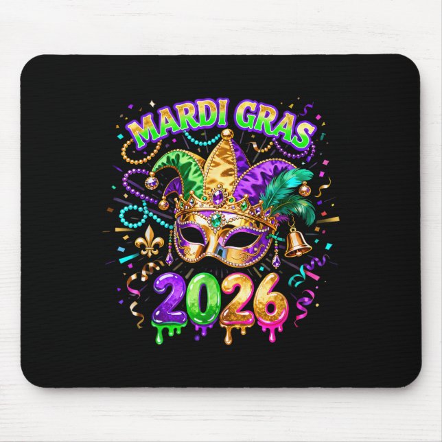 Tapis De Souris Équipe Mardi Gras 2026 Carnaval Masque Perles Desi (Devant)