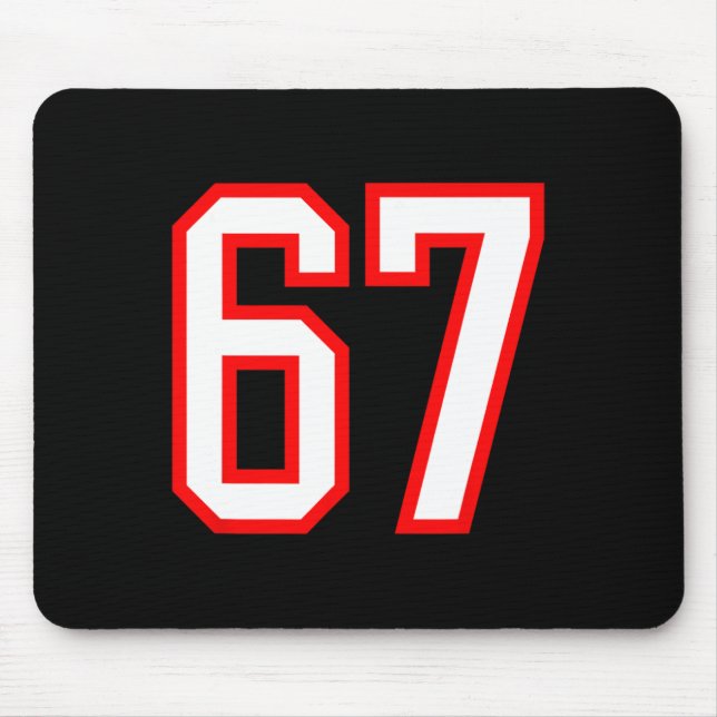 Tapis De Souris Équipe sportive Numéro #67 Blanc Rouge Varsity Num (Devant)