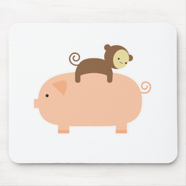 Tapis De Souris Équitation de singe de bébé sur un porc (Devant)