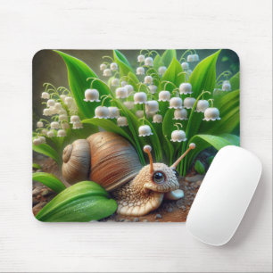 Tapis De Souris Escargot avec Lily de la Vallée Fleurs