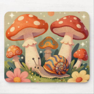 Tapis De Souris Escargot Cottage Core et Champignons