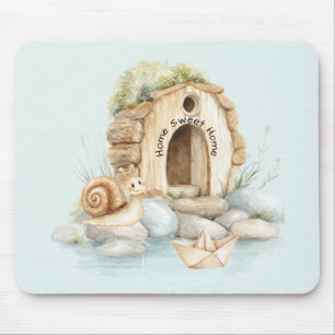 Tapis De Souris Escargot Maison Douce Maison Rivière Prairie Roche