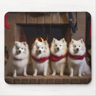 Tapis De Souris Eskimo Américain au coin du feu de Noël