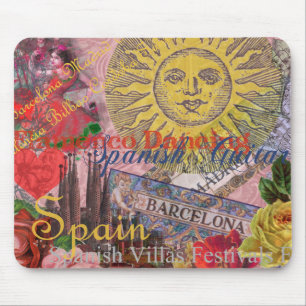 Tapis De Souris Espagne Vintage Soleil Voyage Collage Rétro Europe
