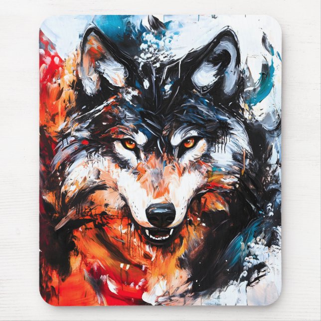 Tapis De Souris Esprit de loup sauvage abstrait (Devant)