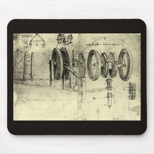 Tapis De Souris Esquisse technique de Leonardo da Vinci d'une roue (Devant)