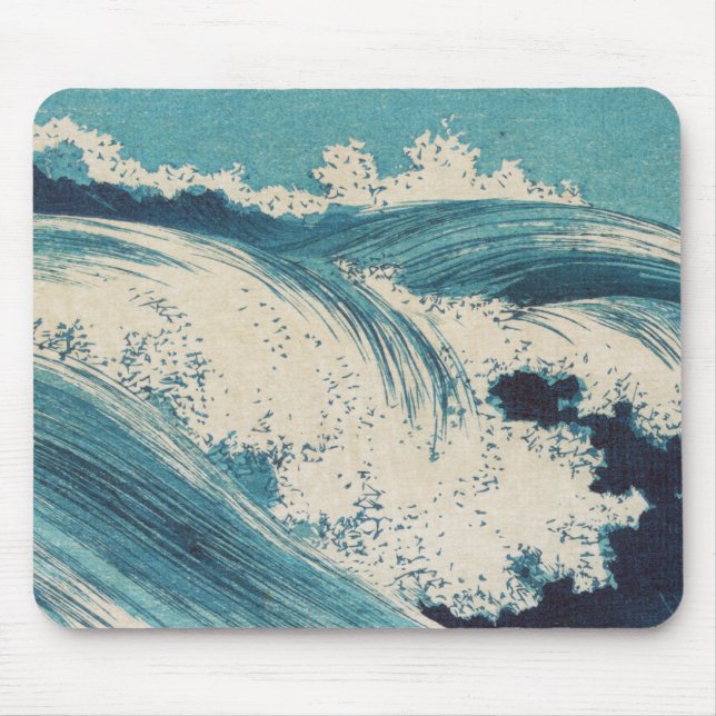Tapis De Souris Estampe antique japonaise sur bois Vagues bleues d (Devant)