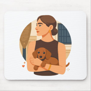 Tapis De Souris Esthétique moderne de maman de chien avec un chiot