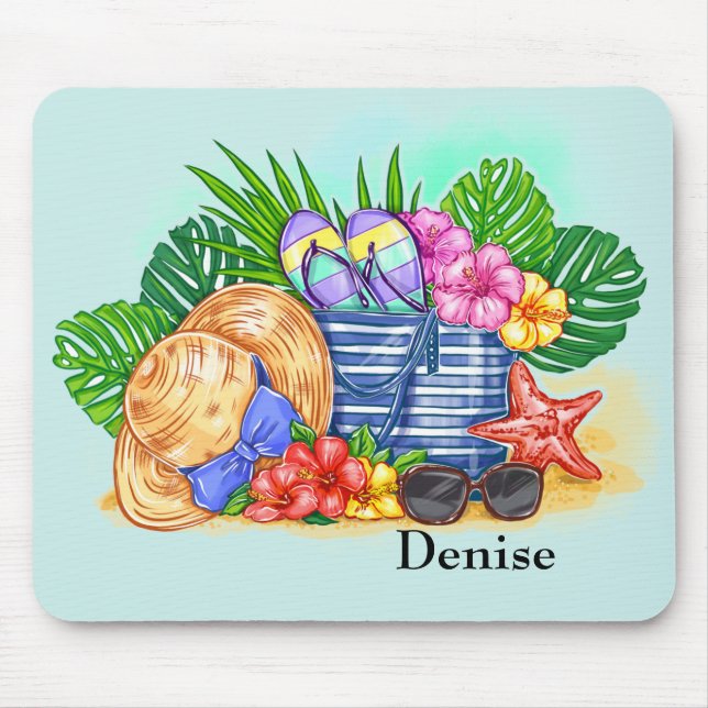 Tapis de souris estival de plage avec monogramme (Devant)