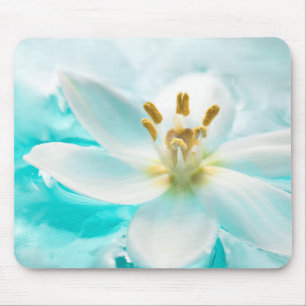 Tapis De Souris Etang bleu d'eau bleu Tulip blanc Aqua Turquoise