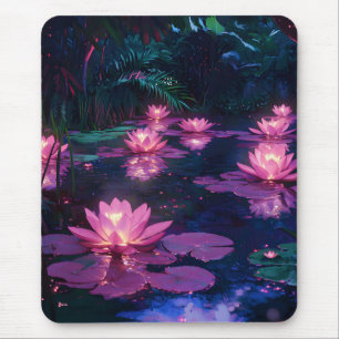 Tapis De Souris Étang de lotus rose de la nature zen de minuit