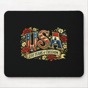 Tapis De Souris États-Unis 250 ans de liberté rose florale patriot