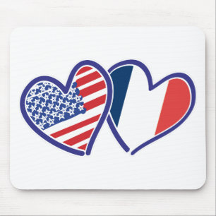 Tapis De Souris États-Unis et France Love Hearts
