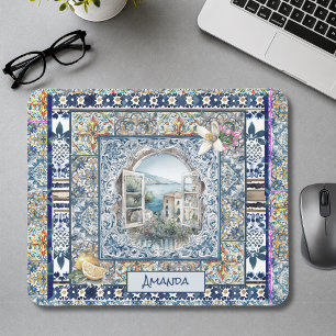 Tapis De Souris été italie carreaux bleu floral citrus monogramme