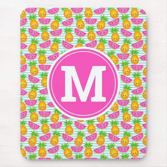 Tapis De Souris Été Tropical Ananas & Pastèque Monogramme (Devant)