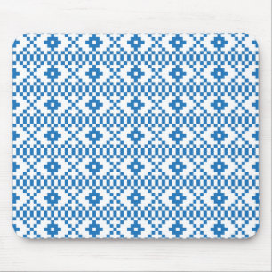 Tapis De Souris Ethnic Latvian blue and white tribal folk art