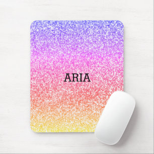 Tapis De Souris Étincelant élégant arc-en-ciel girly coloré mignon