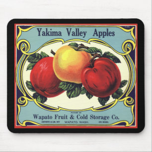 Tapis De Souris Étiquette de caisse de fruits vintage Yakima Valle